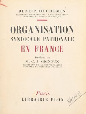 cover image of Organisation syndicale patronale en France